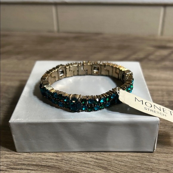 Monet Gold and Teal Stretch Bracelet - Picture 1 of 8